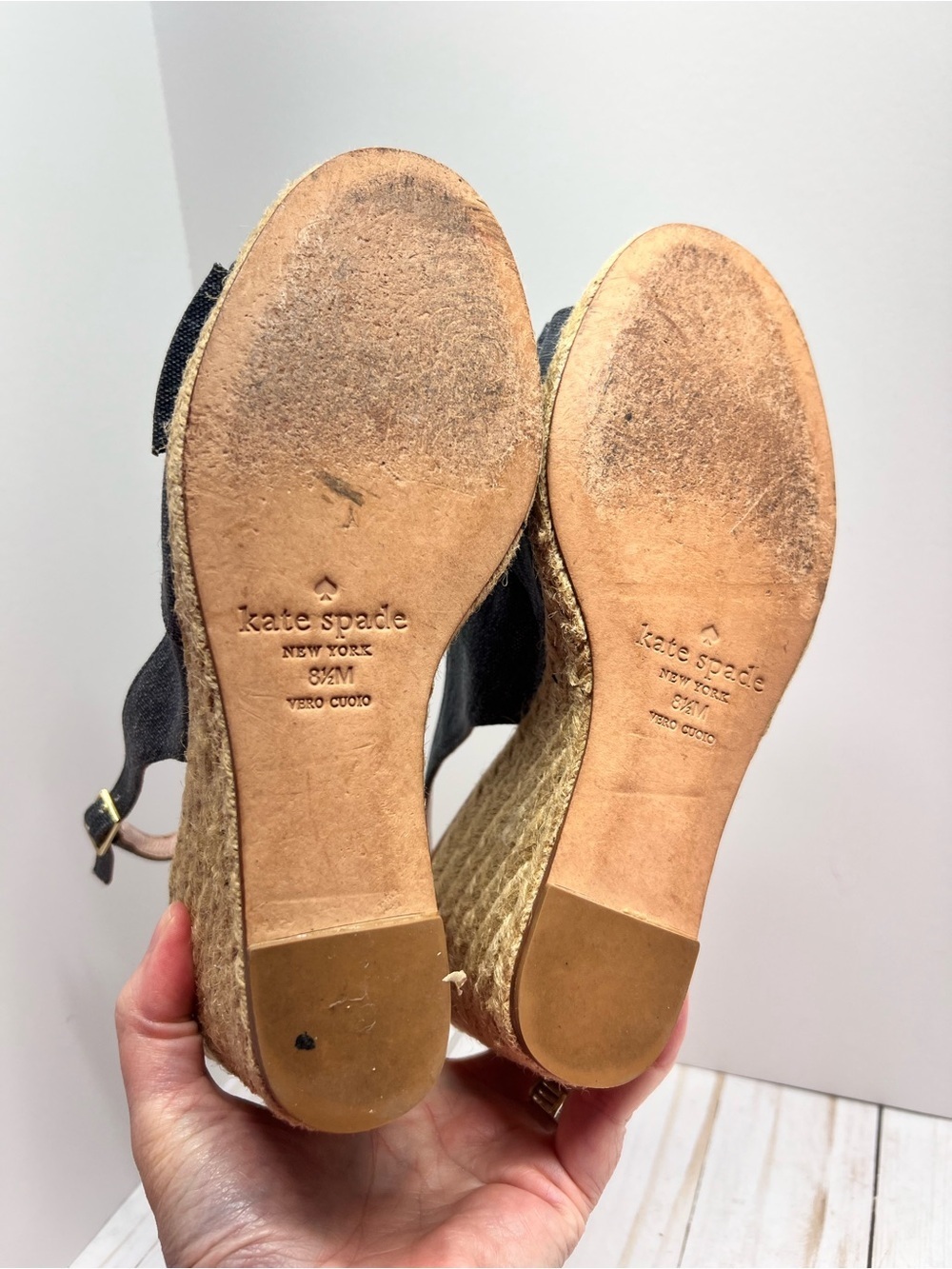 Kate Spade Jaden Chambray Wedge Sandals Bow Espadrille Size 8.5M - Picture 11 of 11